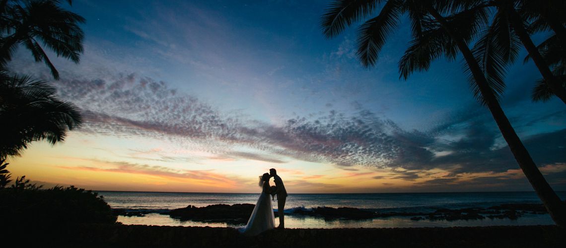 Wedding sunset portrait in Hawaii